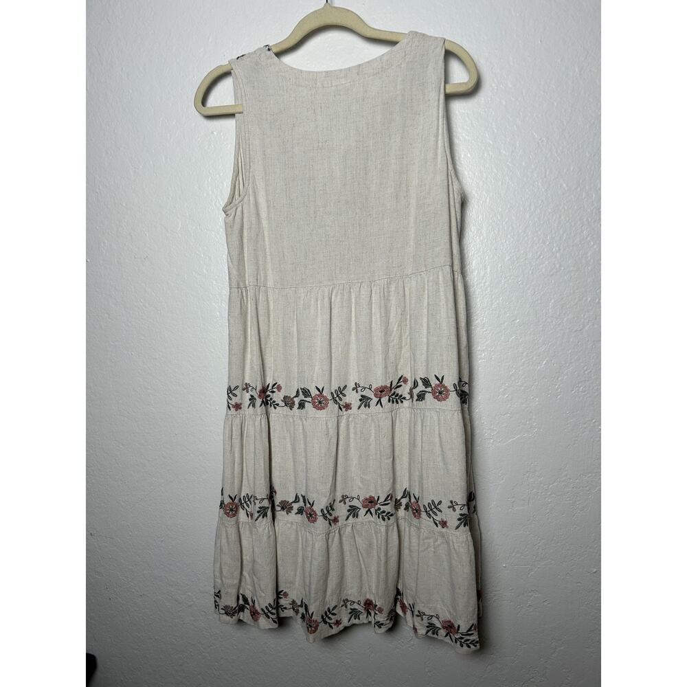 J Jill Mini Shift Dress Linen Blend Embroidred Boho Peasant Cottage Tiered Sz PM - Picture 4 of 5